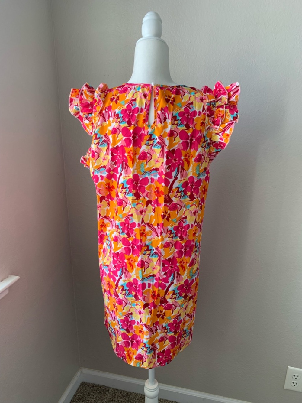 SHEIN Pink & Yellow Floral Ruffle Sleeve Casual Dress - Picture 4 of 6